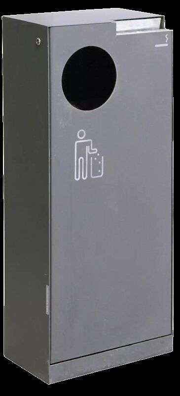 Abfallbehälter CRYSTAL mit Ascher, 55 Liter, ohne Einwurfklappe, in DB 703 eisenglimmer, Siebdruck in RAL 9003 signalweiß