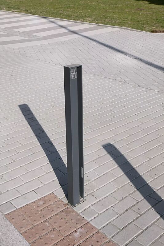 Poller ELIAS mit Stadtwappen, zum Aufdübeln bei -100 mm, in DB 703 eisenglimmer