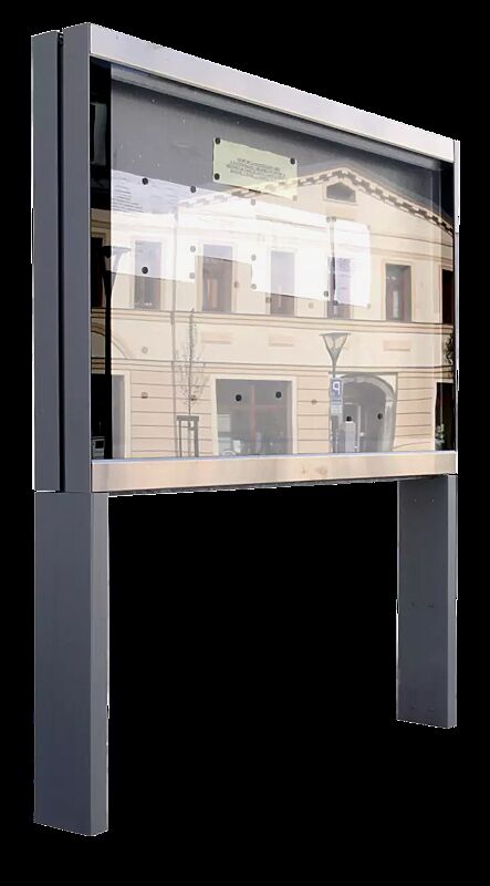 Schaukasten C-LIGHT IF mit Rechteckrohrständern zum Aufdübeln, doppelseitig, in RAL 7016 anthrazitgrau