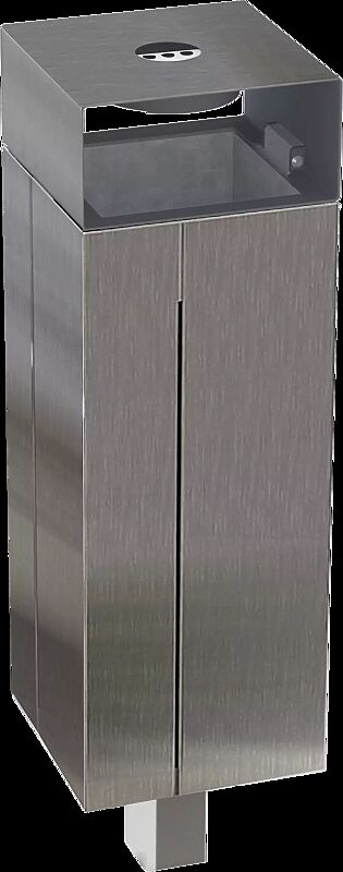 Abfallbehälter NANUK mit Schutzdach und Ascher, Korpus: Edelstahlblech, Stahlteile in RAL 9007 graualuminium