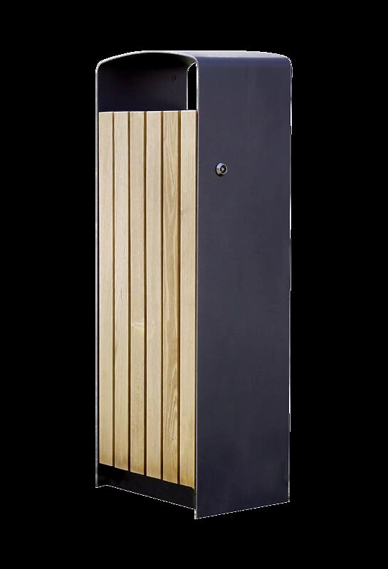 Abfallbehälter PRAX, Korpus: Robinienholzbelattung, Stahlteile in RAL 7016 anthrazitgrau