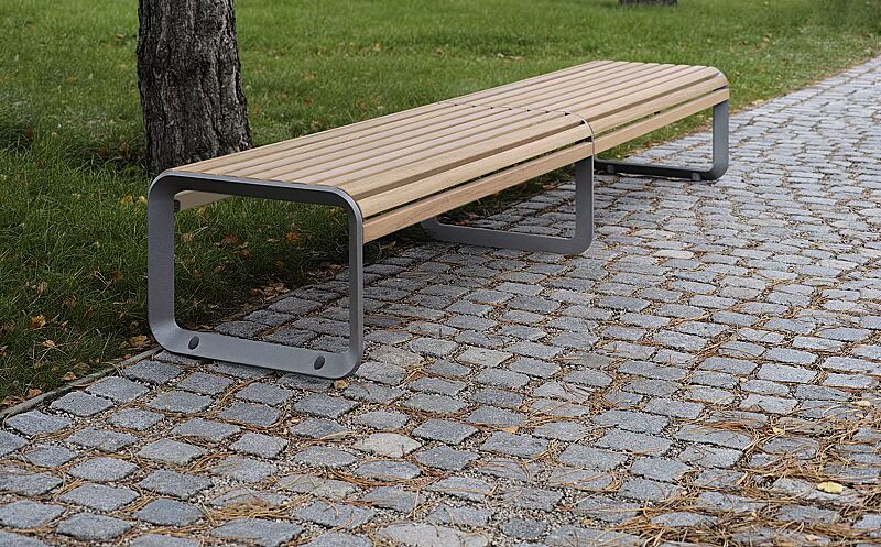 Doppelsitzbank PORTIQOA ohne Rückenlehne, mit Robinienholzbelattung