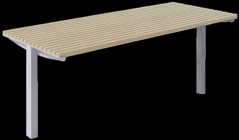 Tisch UNI ONE mit Robinieholzbelattung, Stahlteile in RAL 9006 weißaluminium