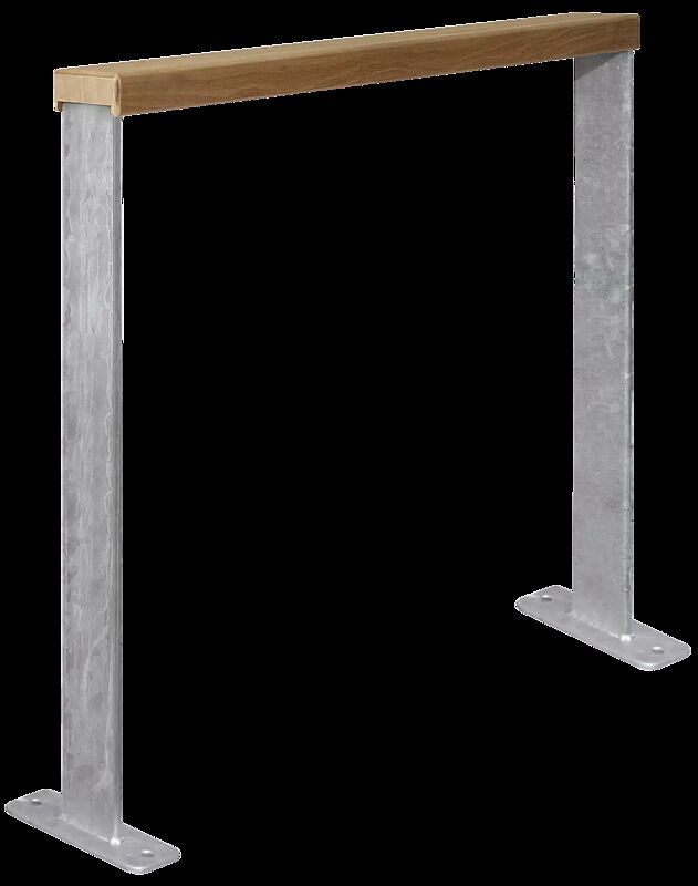 Anlehnbügel UTAH mit Sapeli-Holzlatte, ohne Quersteg, zum Aufdübeln, feuerverzinkt