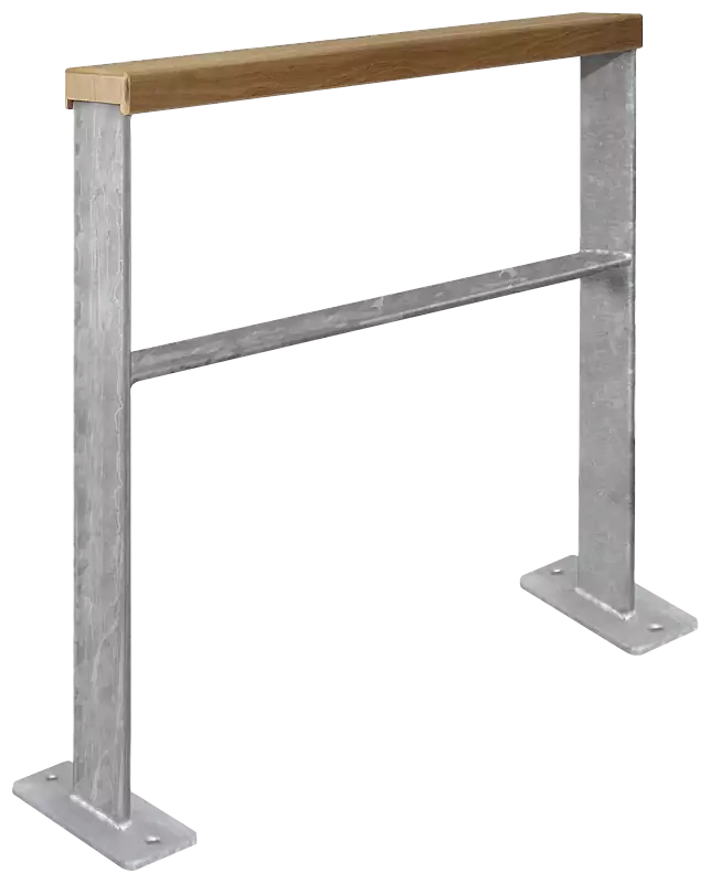 Anlehnbügel UTAH mit Sapeli-Holzlatte und Quersteg, zum Aufdübeln, feuerverzinkt