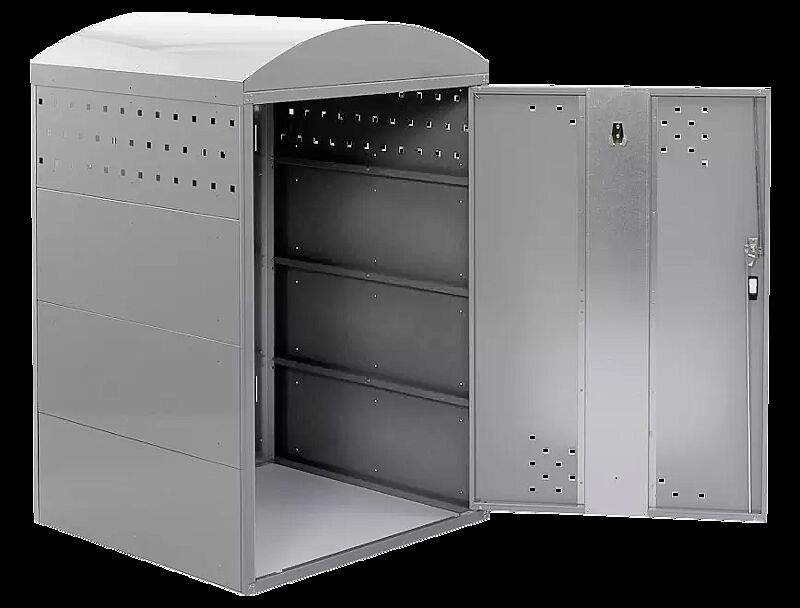 Rollatorgarage LEXINGTON NEW, Grundeinheit mit Bogendach, Türanschlag DIN rechts, Stahlkonstruktion in RAL 7040 fenstergrau