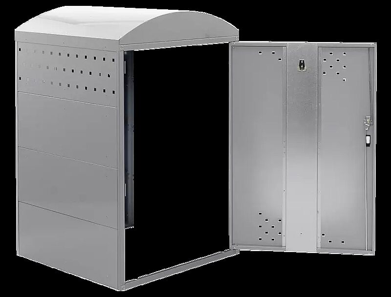 Rollatorgarage LEXINGTON NEW, Anbauelement mit 1 Seitenwand, mit Bogendach, Türanschlag DIN rechts, Stahlkonstruktion in RAL 7040 fenstergrau