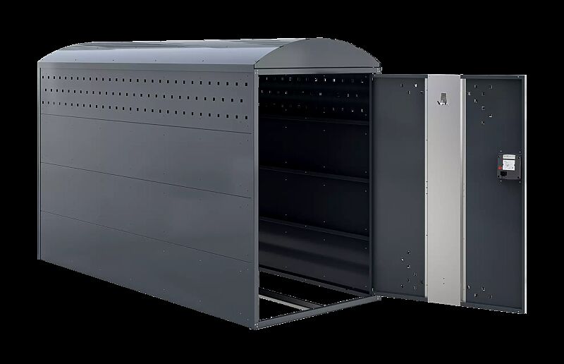 Fahrradgarage LEXINGTON NEW, Grundeinheit mit Bogendach, mit Münzpfandschloss, Türanschlag DIN rechts, Stahlkonstruktion in RAL 7016 anthrazitgrau