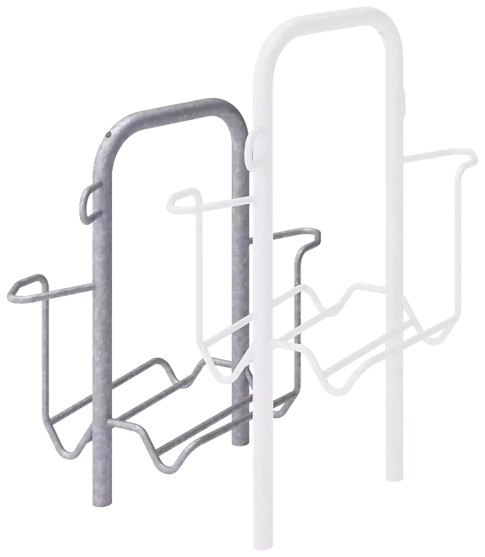 Fahrradparker ZIROS, doppelseitig 90°, tief / hoch, Radabstand 400 mm, zum Aufdübeln bei -250 mm, feuerverzinkt