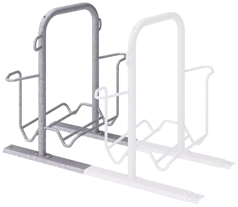 Fahrradparker ZIROS, doppelseitig 90°, tief / tief, Radabstand 600 mm, zum Aufdübeln bei +/- 0 mm, feuerverzinkt