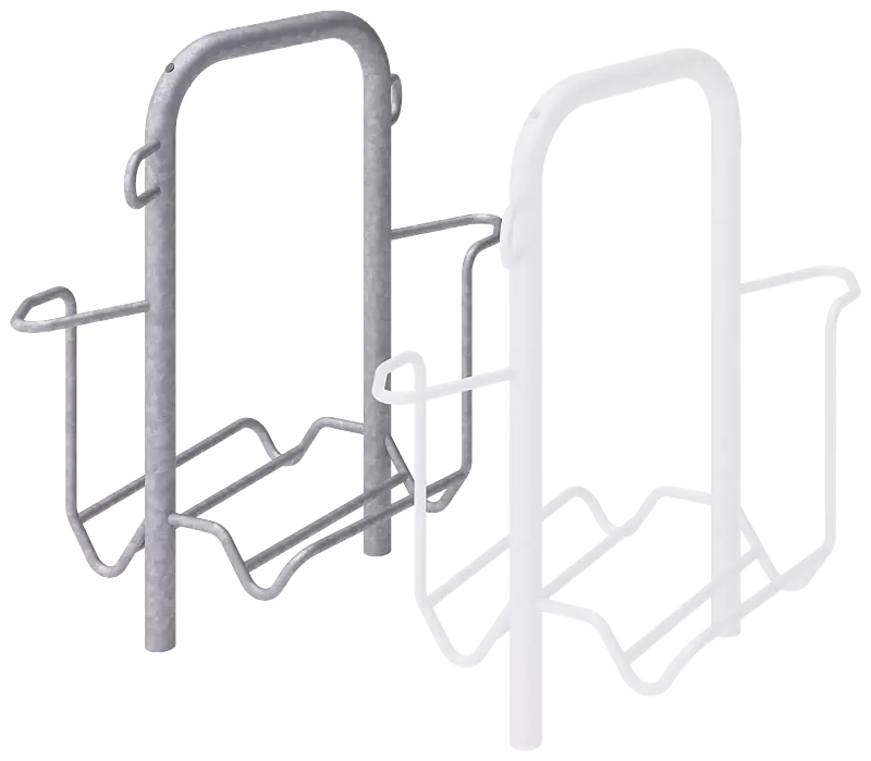 Fahrradparker ZIROS, doppelseitig 90°, tief / tief, Radabstand 600 mm, zum Aufdübeln bei -250 mm, feuerverzinkt