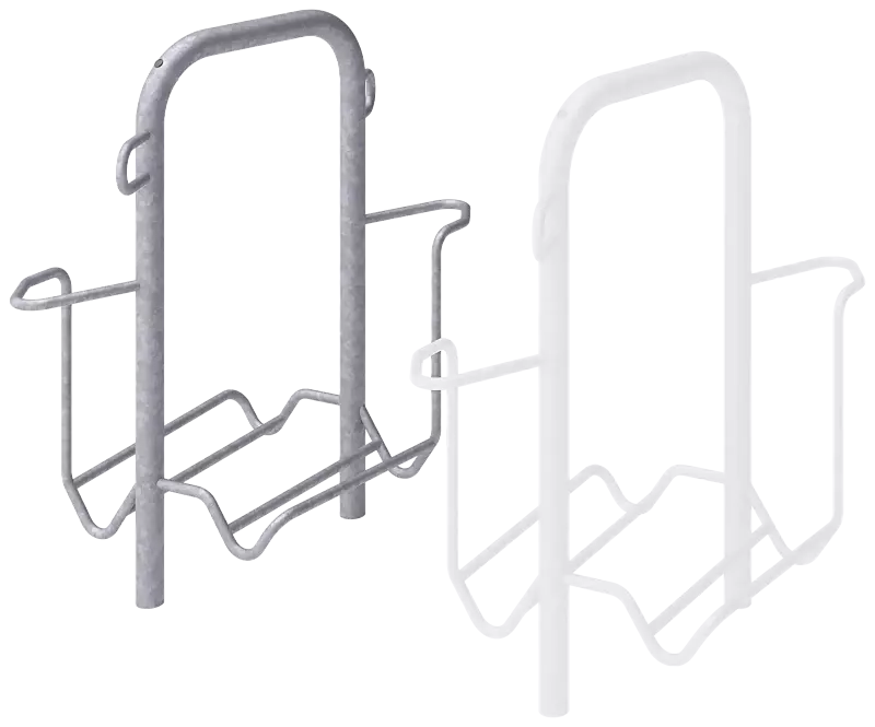 Fahrradparker ZIROS, doppelseitig 90°, tief / tief, Radabstand 700 mm, zum Aufdübeln bei -250 mm, feuerverzinkt