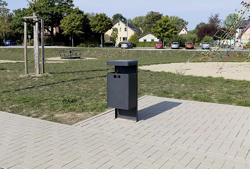 Abfallbehälter HALIFAX, 43 Liter, ohne Ascher, zum Einbetonieren, in RAL 7021 schwarzgrau