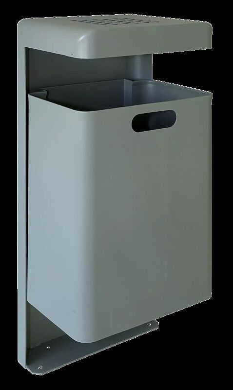 Abfallbehälter HALIFAX, 43 Liter, mit Ascher, zum Aufdübeln, in RAL 9006 weißaluminium