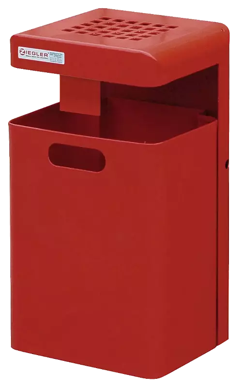Abfallbehälter HALIFAX, 43 Liter, mit Hausmüllstop und Ascher, zur Wandbefestigung, in RAL 3000 feuerrot