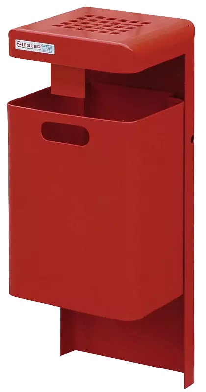 Abfallbehälter HALIFAX, 43 Liter, mit Hausmüllstop und Ascher, zum Einbetonieren, in RAL 3000 feuerrot
