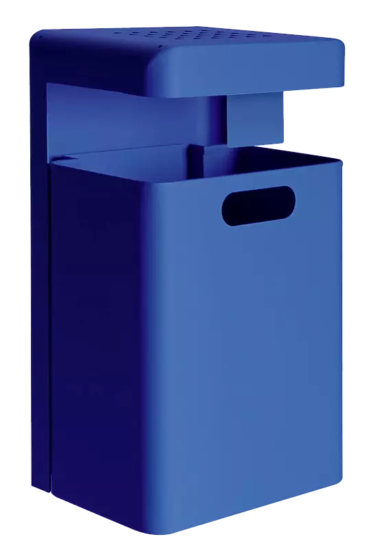 Abfallbehälter HALIFAX, 29 Liter, mit Hausmüllstop und Ascher, zur Wandbefestigung, in RAL 5002 ultramarinblau