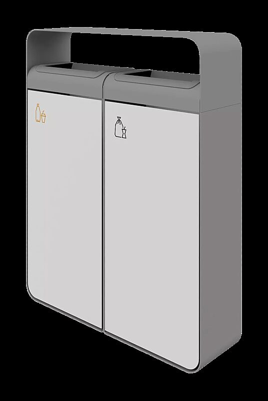 Abfallbehälter IGLAU, 2 x 45 Liter, in RAL 7035 lichtgrau und RAL 9010 reinweiß