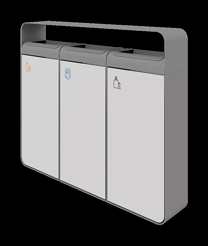 Abfallbehälter IGLAU, 3 x 45 Liter, in RAL 7035 lichtgrau und RAL 9010 reinweiß