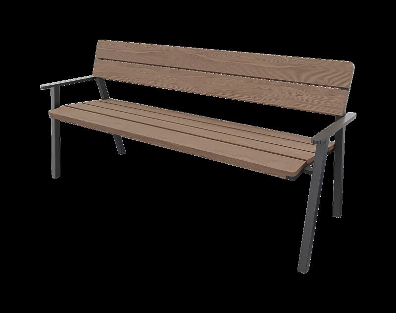 Sitzbank EGER MODERN mit Rücken- und Armlehnen, mit Eschenholzbelattung, Stahlteile in RAL 7016 anthrazitgrau