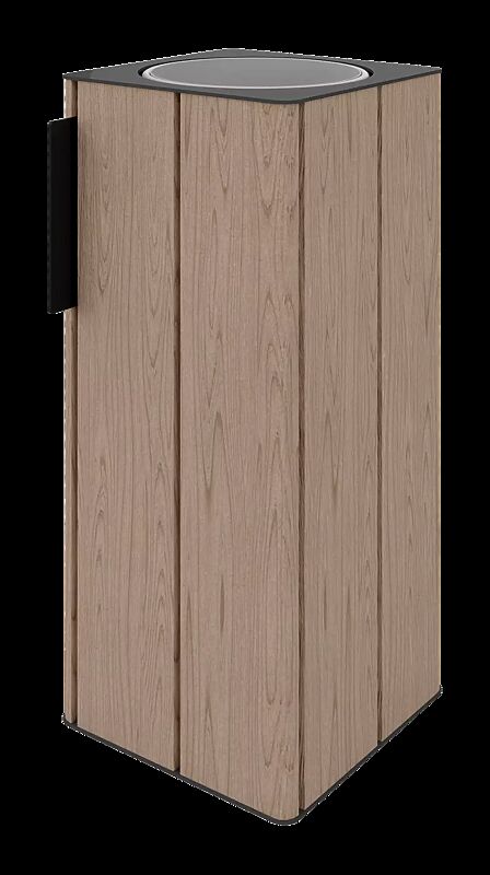 Abfallbehälter EGER ohne Mülltrennung, Korpus: Eschenholzbelattung, zum Aufdübeln bei +/- 0 mm, Stahlteile in RAL 7016 anthrazitgrau