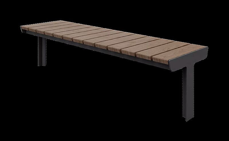Sitzbank UNOLA CENTRO, ohne Rückenlehne, mit Eschenholzbelattung, Breite 1776 mm, Stahlteile in RAL 7016 anthrazitgrau