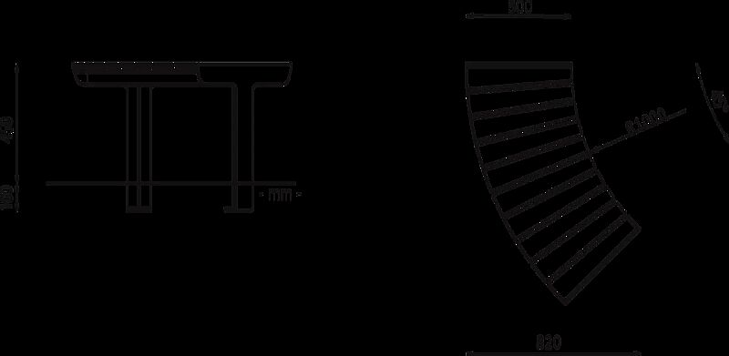 Sitzbank UNOLA CENTRO ohne Rückenlehne, konvex gebogen - 45°