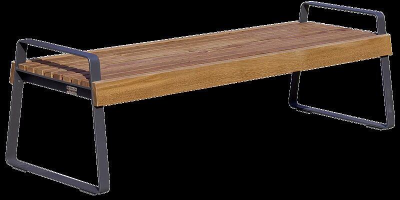 Sitzbank PREVA URBANA ohne Rückenlehne und mit Armlehnen, mit Jatobaholzbelattung, Stahlteile in RAL 7016 anthrazitgrau
