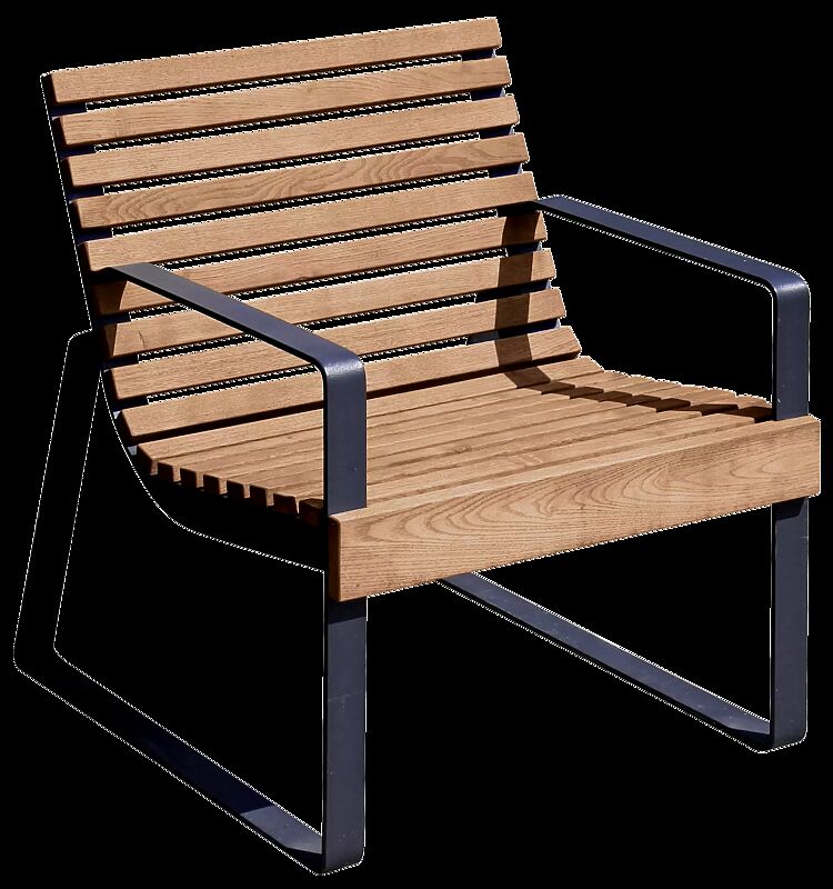 Sitz PREVA URBANA mit Rückenlehne und Armlehnen, mit Jatobaholzbelattung, Stahlteile in RAL 7016 anthrazitgrau