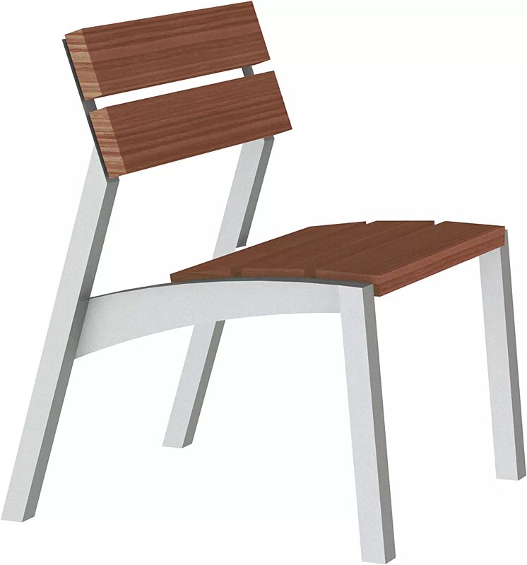 Sitz VERA mit Rückenlehne, mit Jatobaholzbelattung, Stahlteile in RAL 9006 weißaluminium