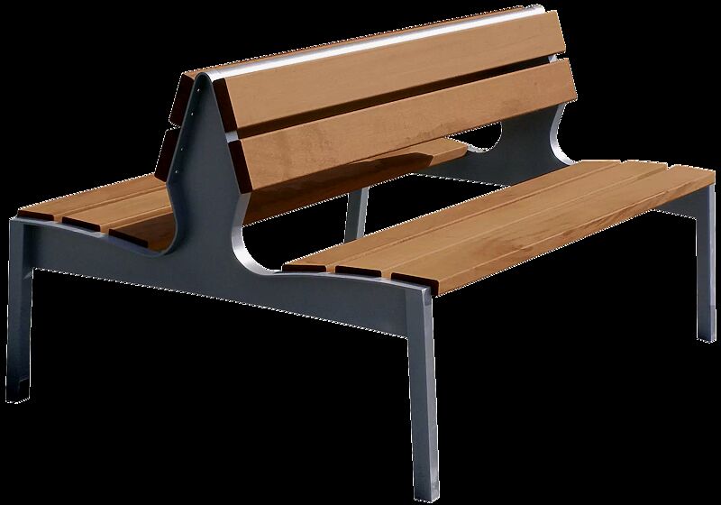 Sitzbank VERA mit Rückenlehne, doppelseitig, mit Jatobaholzbelattung, Stahlteile in RAL 7016 anthrazitgrau