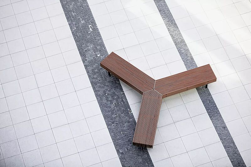 Dreifach-Eckbank WOODY, 120°, mit Jatobaholzbelattung