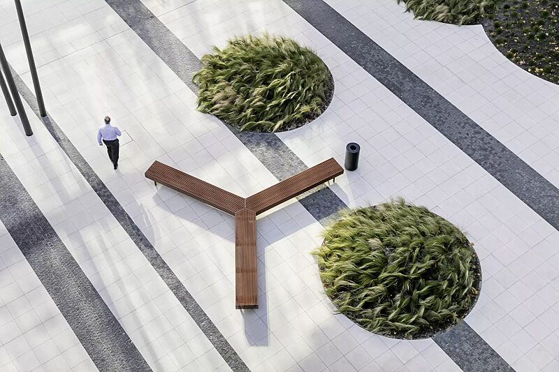 Dreifach-Eckbank WOODY, 120°, mit Jatobaholzbelattung