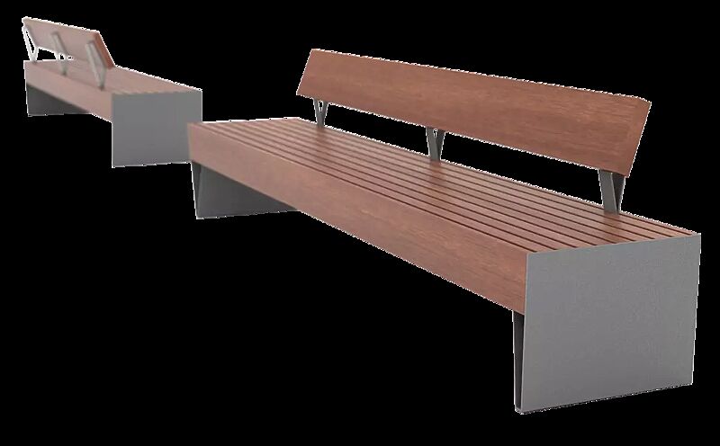 Sitzbank BLOCQ mit Rückenlehne, mit Jatobaholzbelattung, Stahlteile in RAL 9007 graualuminium