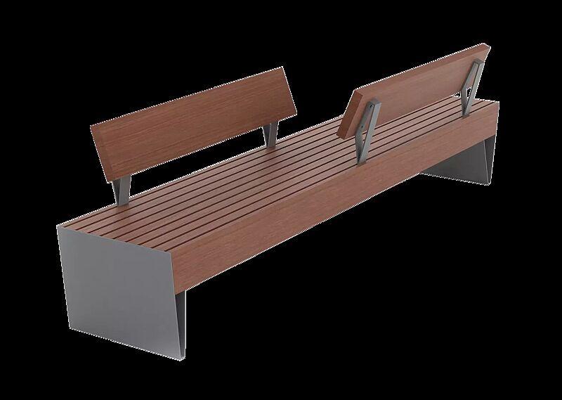 Sitzbank BLOCQ mit 2 gegenüberliegenden Rückenlehnen, mit Jatobaholzbelattung, Stahlteile in RAL 9007 graualuminium