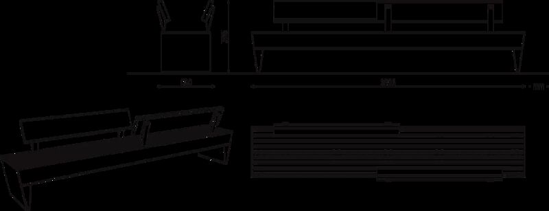 Sitzbank BLOCQ mit Rückenlehnen, gegenüberliegend