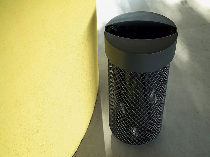 Abfallbehälter AEROPORTO mit Aluminiumdeckel, in RAL 7016 anthrazitgrau