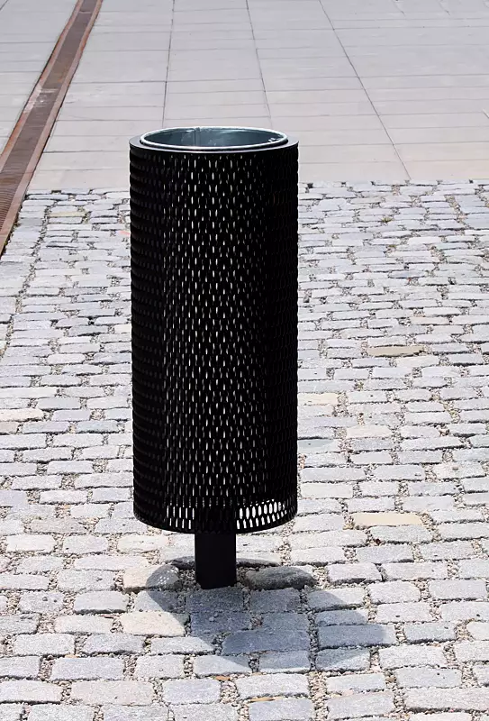 Abfallbehälter NANUK, rund, Korpus: Streckmetall, in RAL 9005 tiefschwarz