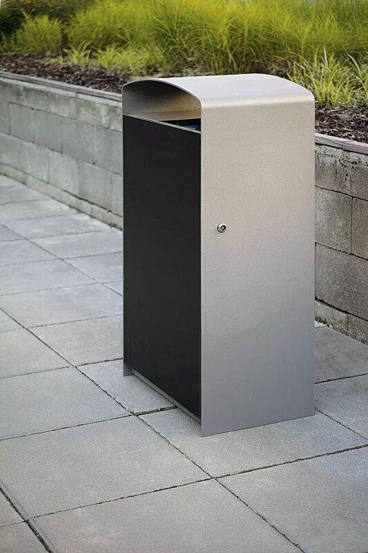 Abfallbehälter PRAX, Korpus: HPL, Stahlteile in RAL 9006 weißaluminium