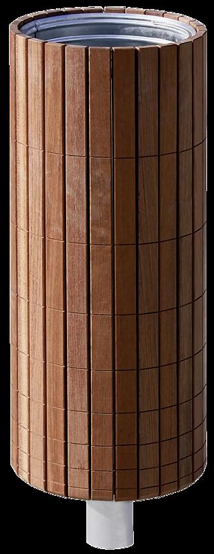 Abfallbehälter NANUK, rund, Korpus: Jatobaholzbelattung, Stahlteile in RAL 9006 weißaluminium