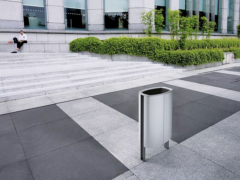 Abfallbehälter MINIUM mit seitlichen Pfosten zum Aufdübeln, Stahlteile in RAL 7016 anthrazitgrau