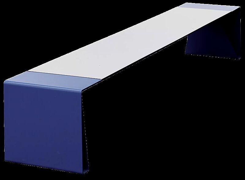 Sitzbank RADIUM ohne Rückenlehne, mit weißer HPL-Auflage, Stahlteile in RAL 5015 himmelblau