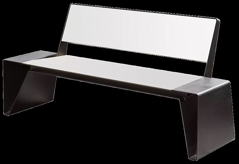 Sitzbank RADIUM mit Rückenlehne, mit weißer HPL-Auflage, Stahlteile in RAL 7016 anthrazitgrau