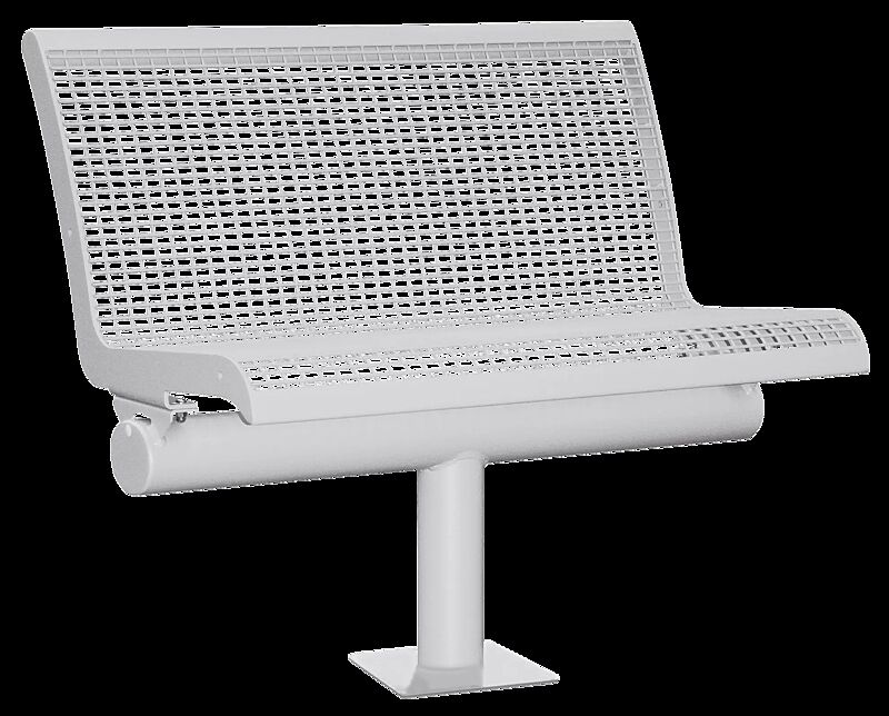 Sitzbank LINUS mit Mittelfuß, 2-Sitzer mit Rückenlehne, zum Aufdübeln in RAL 7004 signalgrau