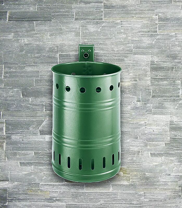 Abfallbehälter NOSTALGIA, mit Lochoptik, 20 Liter, in RAL 6005 mossgrün