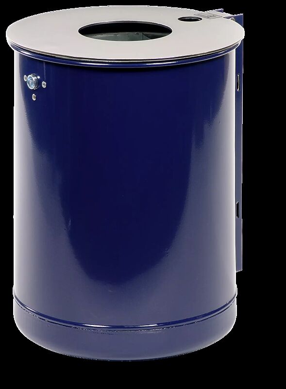 Abfallbehälter KÖLN, 50 Liter, mit Ascher, Vollblech, zur Wandbefestigung, in RAL 5013 kobaltblau
