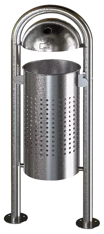 Abfallbehälter WOLVERTON mit Ascher, mit Lochoptik, zum Aufdübeln, feuerverzinkt