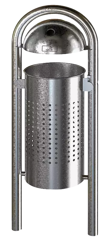 Abfallbehälter WOLVERTON mit Ascher, mit Lochoptik, zum Einbetonieren, feuerverzinkt