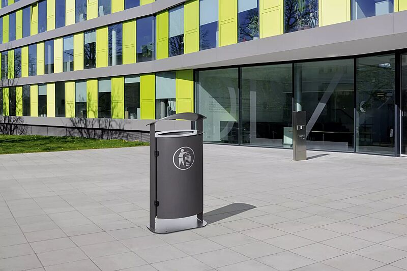 Abfallbehälter SARNIA, mit Ascher, zum Aufdübeln, in RAL 7016 anthrazitgrau