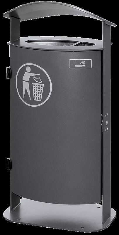 Abfallbehälter SARNIA, mit Ascher, zum Aufdübeln, in RAL 7016 anthrazitgrau